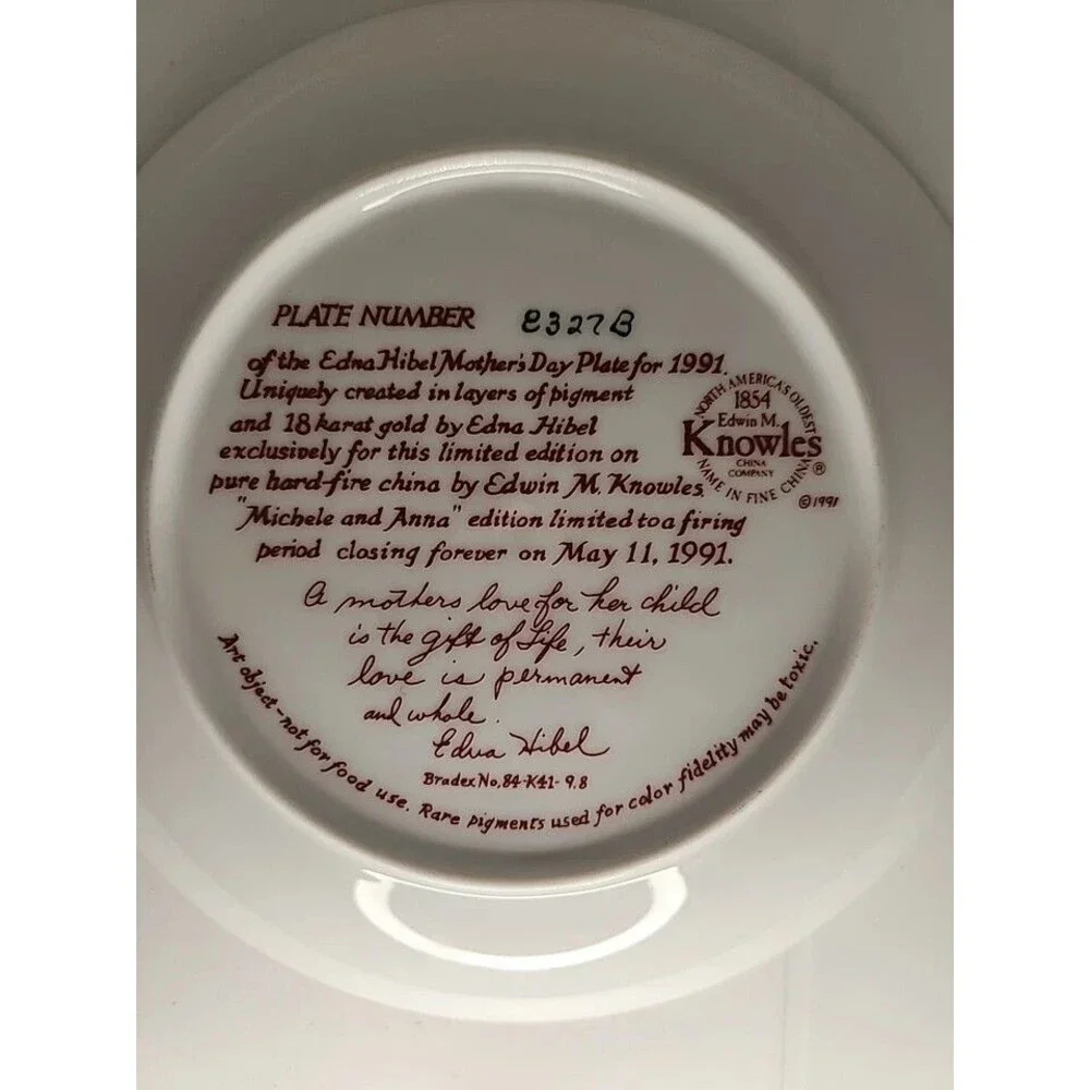 EDNA HIBEL 1991 Mother’s Day Porcelain VINTAGE Plate 8.5”